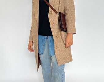 Vintage 1970s woollen trench coat / longline blazer / tweed / men's XS-S / women's XS-L