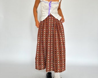 Vintage 1970s colourful skirt / midi length / pleated / David Jones / XS