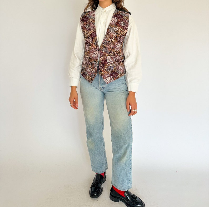 Vintage 1980s floral tapestry waistcoat / earthy / brown vest / cottage / academia image 5
