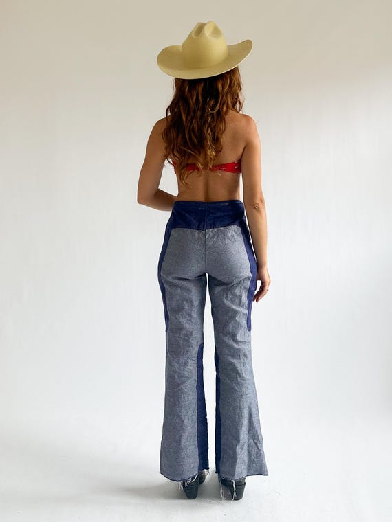 Vintage 1970s Two Tone Patchwork Flared Jeans / B… - image 13