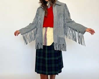 1970s grey suede fringe jacket / cowgirl / cowboy / western