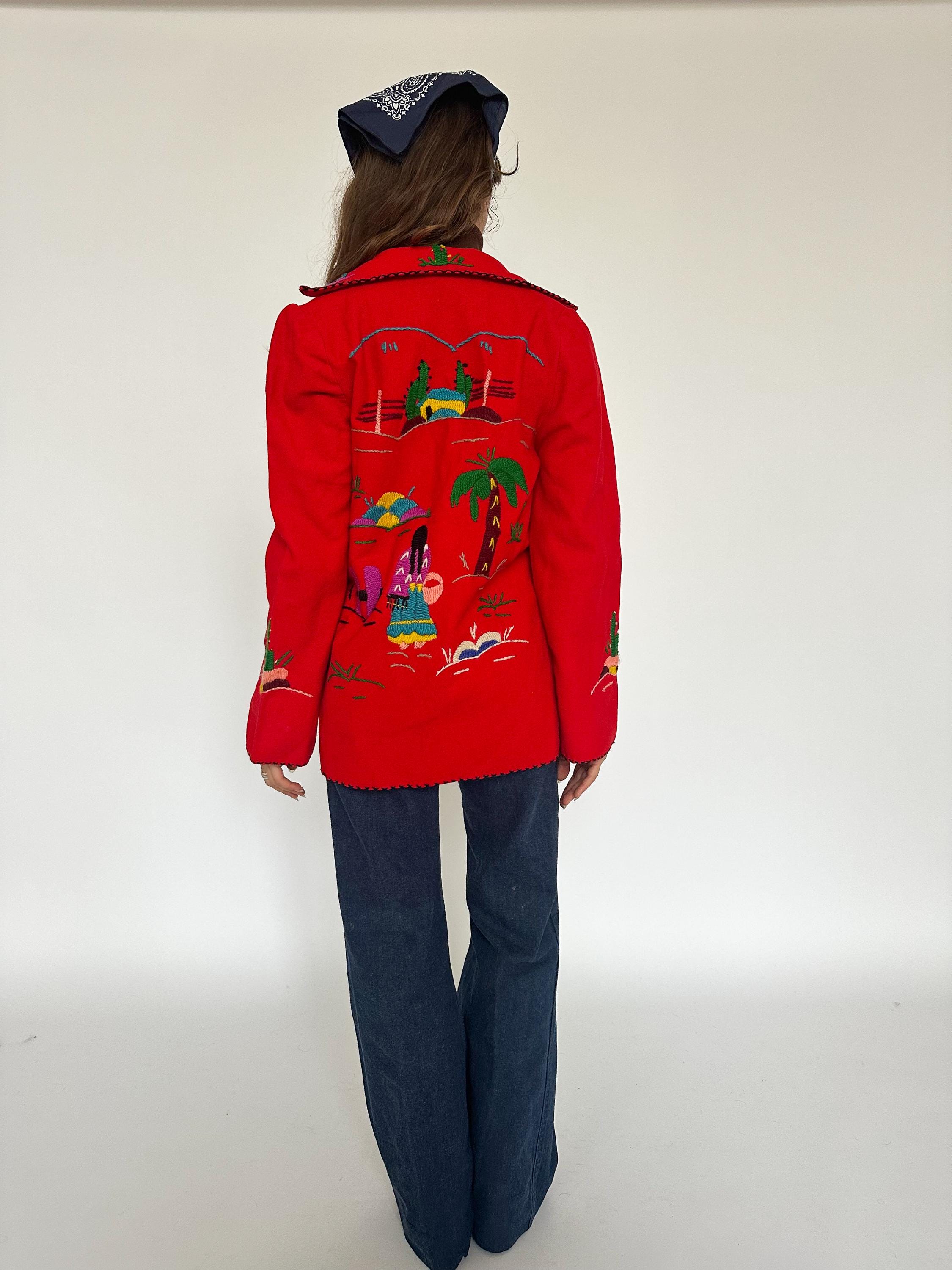 Vintage 1960s - 1970s Mexican Souvenir Jacket / Wool / Embroidered