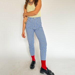 Vintage 1990s cotton gingham pants / blue & white / AU 8-10 image 8