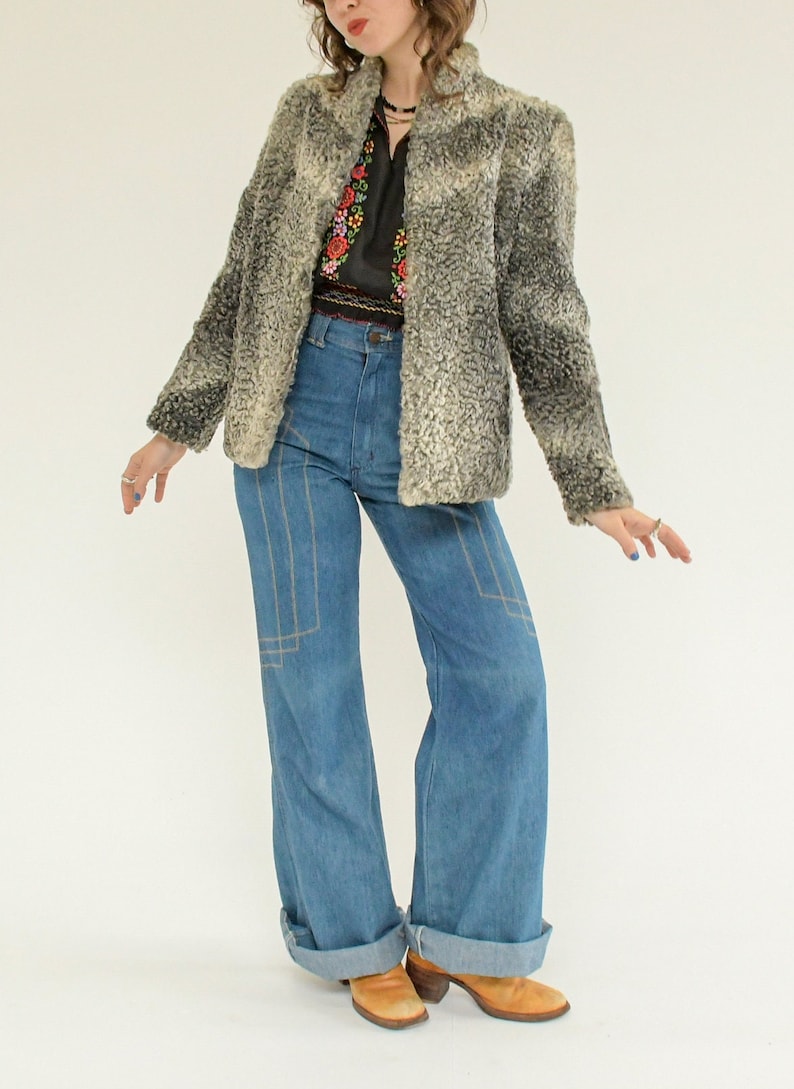 Vintage 1960s Curly Lamb Fur Cropped Length Coat / XS image 6