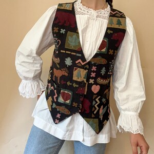 Vintage 1980s tapestry waistcoat / vest / fishing hunting theme / Womens L-XL / USA Northwest image 10