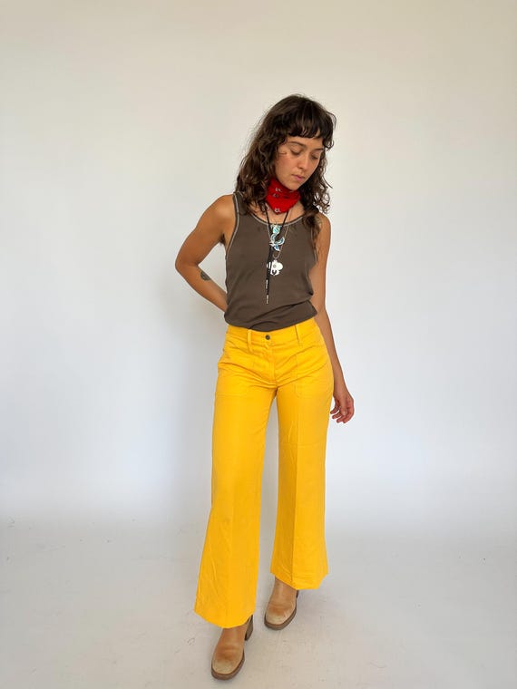 Vintage 1970s yellow trousers / flares / bootcut … - image 9