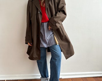 Vintage brown trench coat / German / blanket lining / women's XXL / men's M