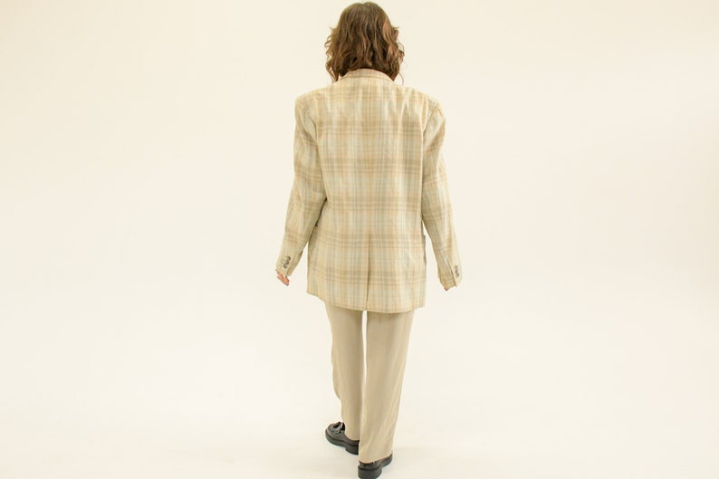 Vintage 1990s Plaid Neutral Blazer Jacket image 2