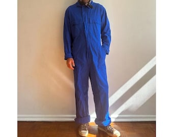 Tuta da lavoro europea vintage degli anni '80, in stock, blu brillante, taglia L-XL