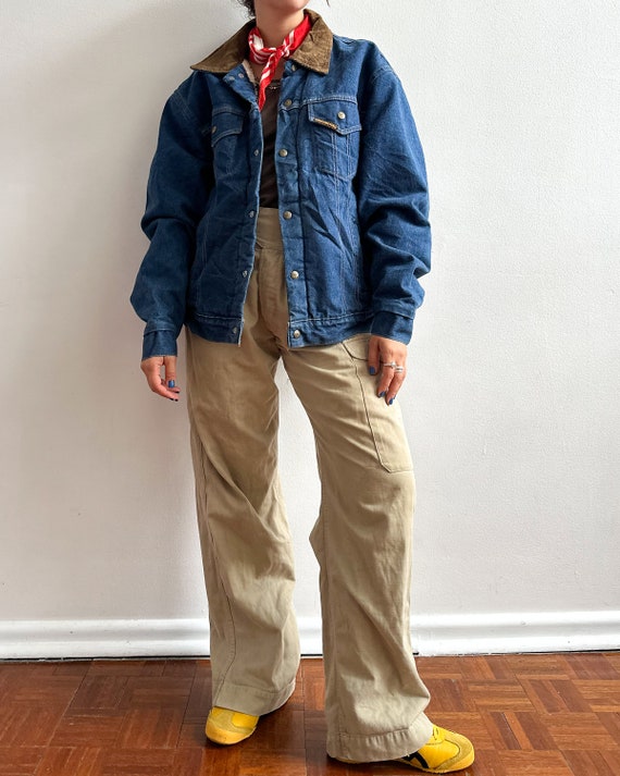 Vintage '70s - '80s sherpa denim jacket / chore /… - image 1
