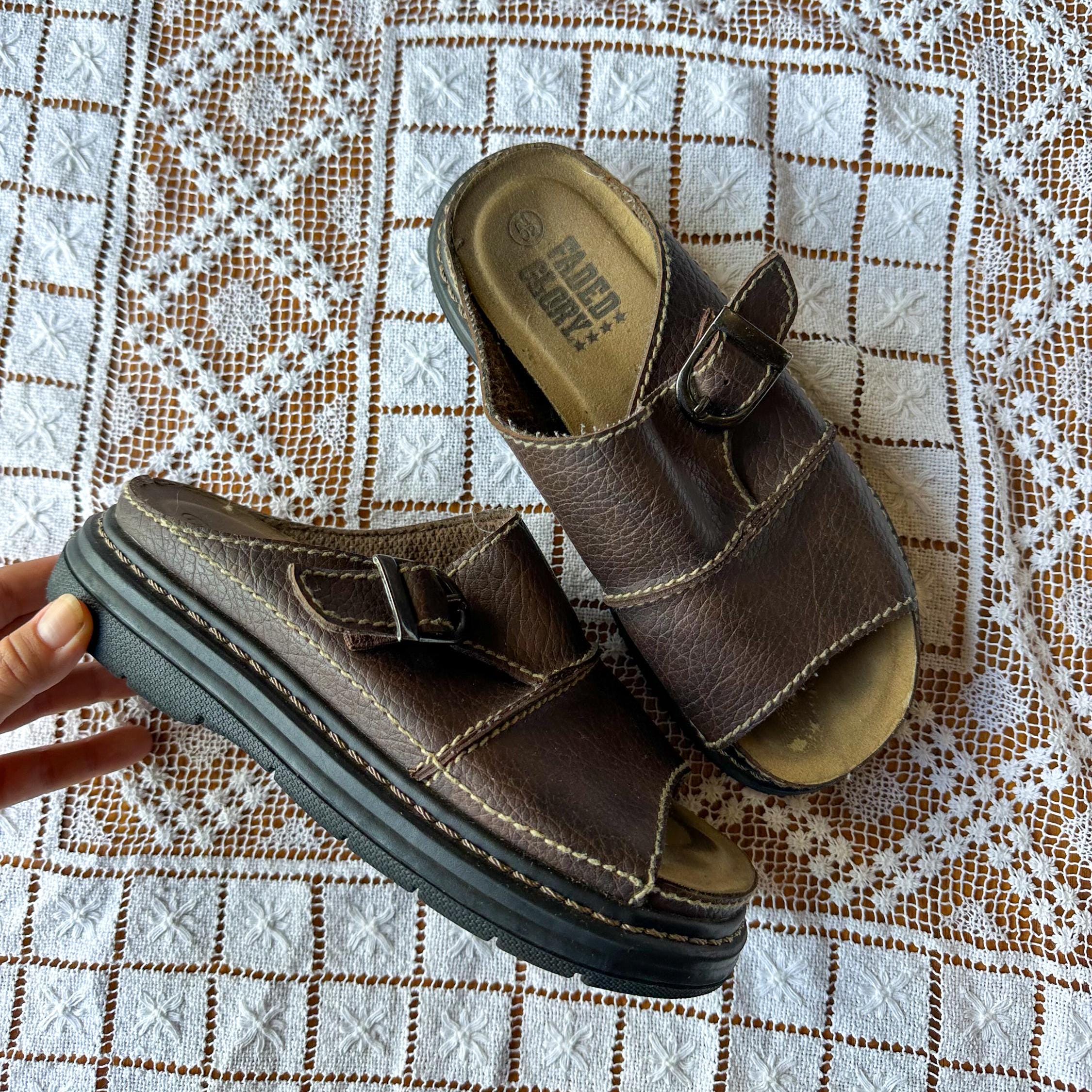 Vintage 1990s Y2k Brown Chunky Sandals Faded Glory Vegan