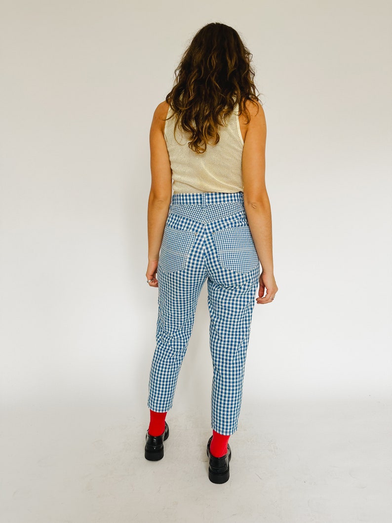 Vintage 1990s cotton gingham pants / blue & white / AU 8-10 image 6