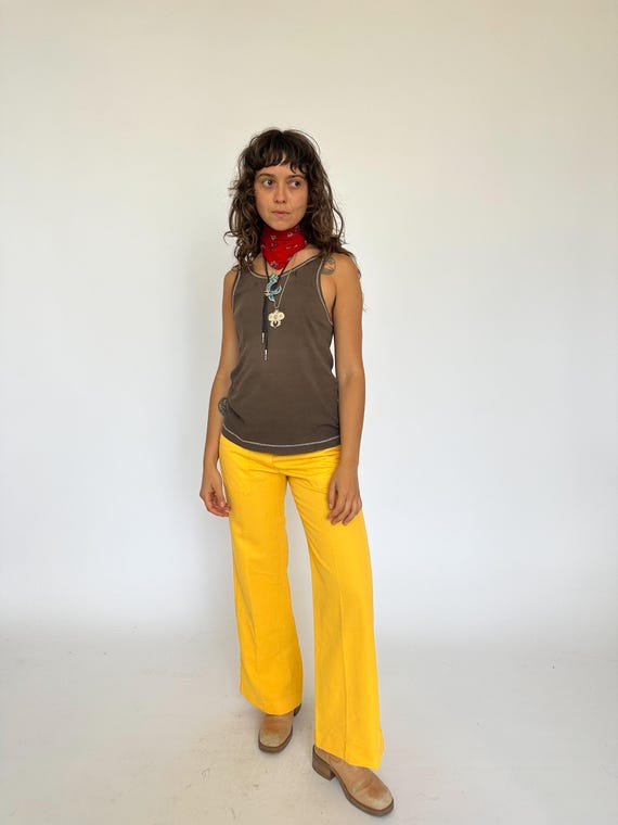 Vintage 1970s yellow trousers / flares / bootcut … - image 4