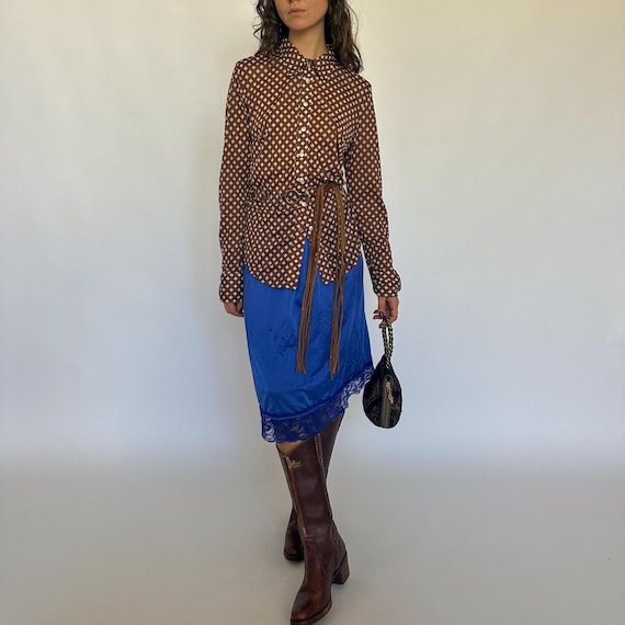 Vintage 90s Y2K Diesel Top: Geometric Brown and White Long Sleeve