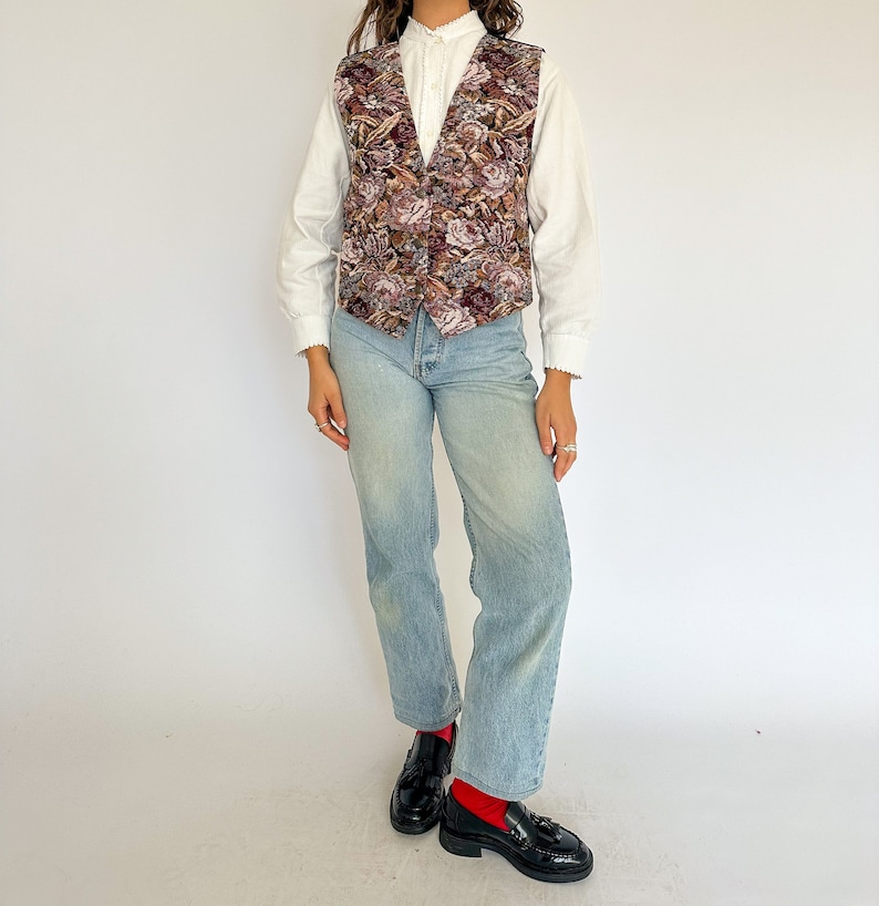 Vintage 1980s floral tapestry waistcoat / earthy / brown vest / cottage / academia image 3