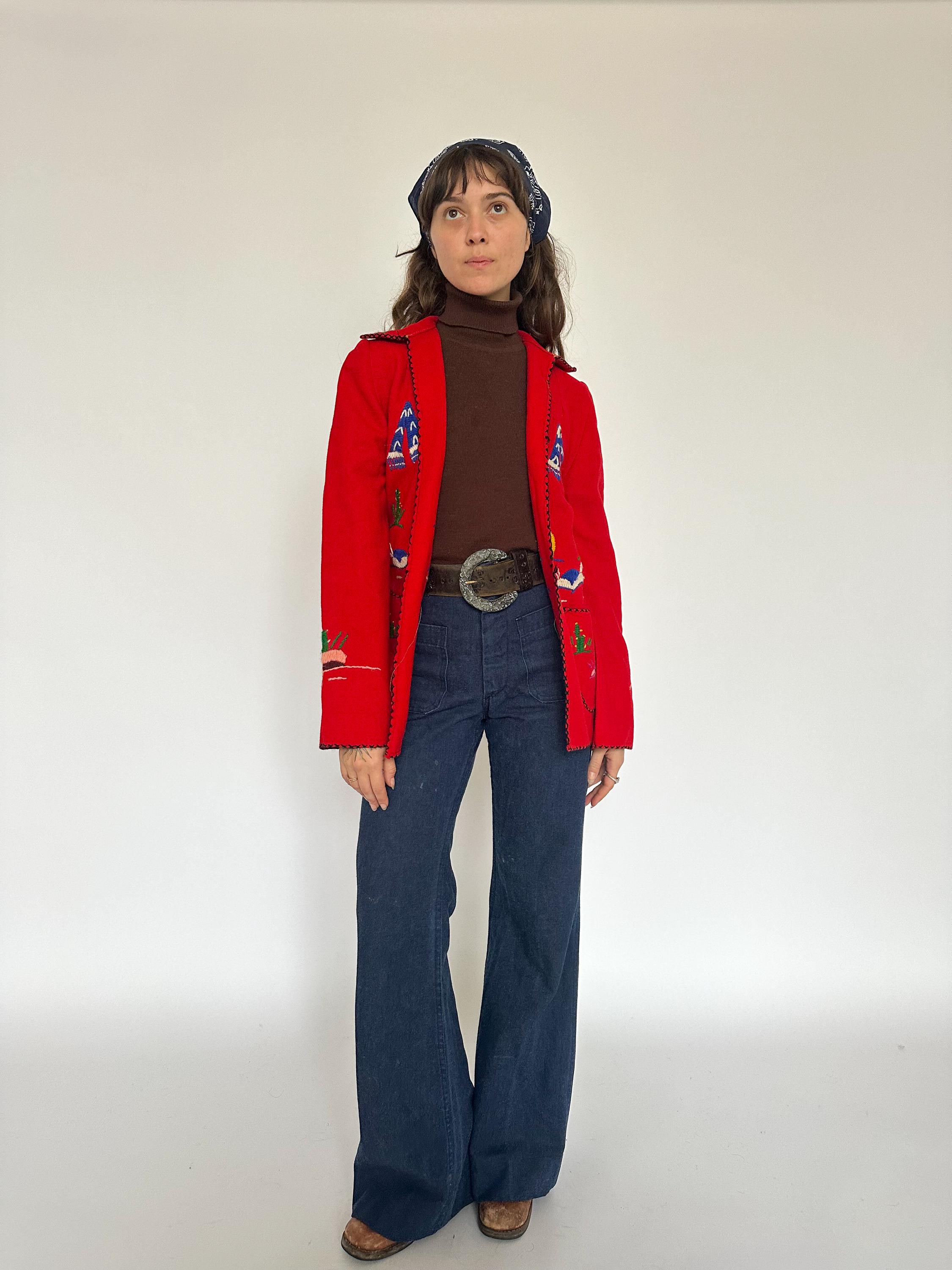 60's〜70's vintage mexican jacket Vintage 1960s - 1970s Mexican Souvenir Jacket / Wool / Embroidered