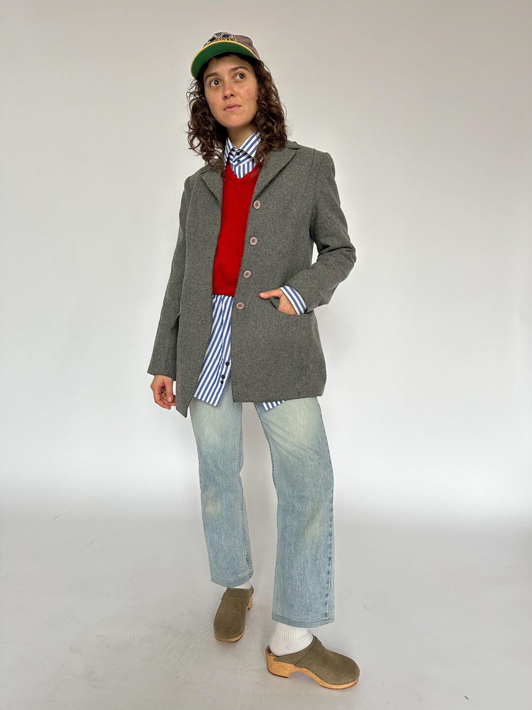 1990s Grey Felted Wool Blazer Jacket Fitted Jigsaw AU 10-12