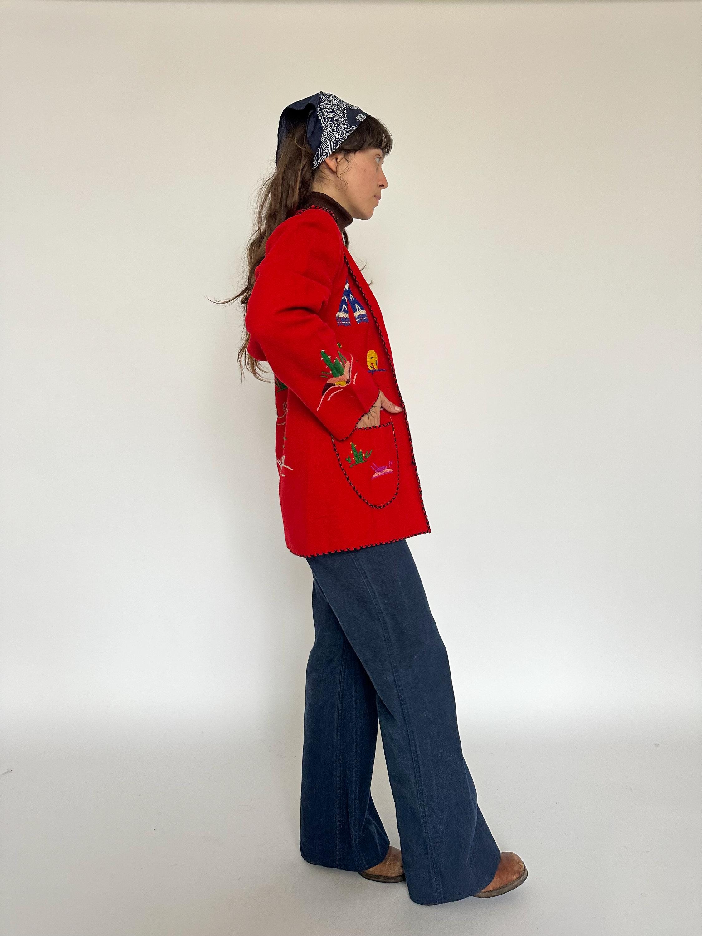 Vintage 1960s - 1970s Mexican Souvenir Jacket / Wool / Embroidered