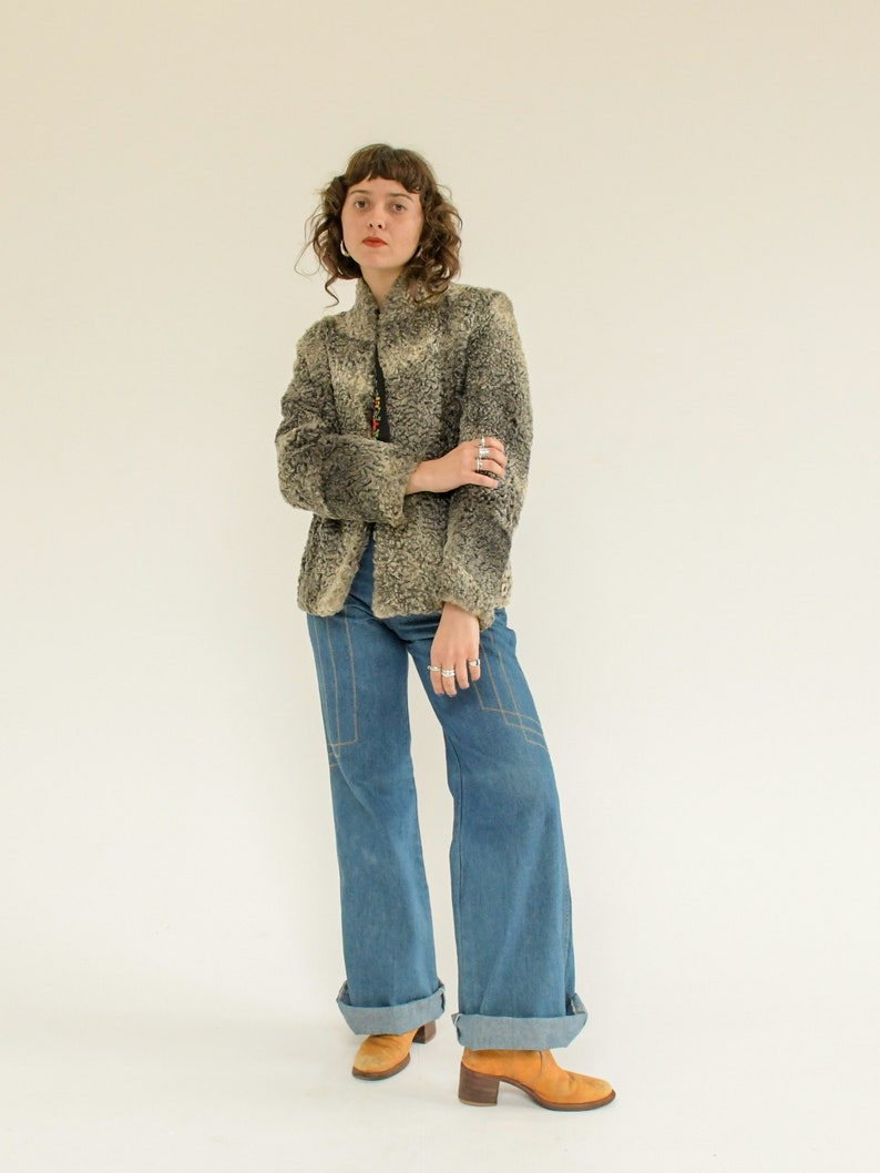 Vintage 1960s Curly Lamb Fur Cropped Length Coat / XS image 1