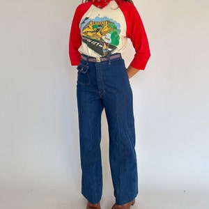 1970s vintage dark wash high rise bootcut jeans / Size S AU 8-10 / '70s image 5