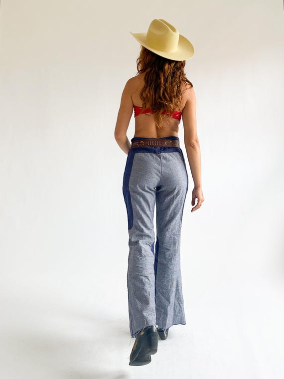 Vintage 1970s Two Tone Patchwork Flared Jeans / B… - image 7