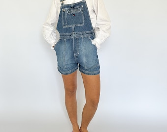 1990’s Tommy Hilfiger denim short overalls / 1999 / cotton / XS