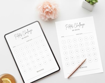 30 Day Pilates Challenge Tracker: fitness- en gewoontelogboek (pdf)