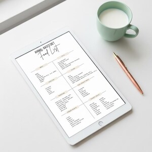 Animal-based food list Printable mockup