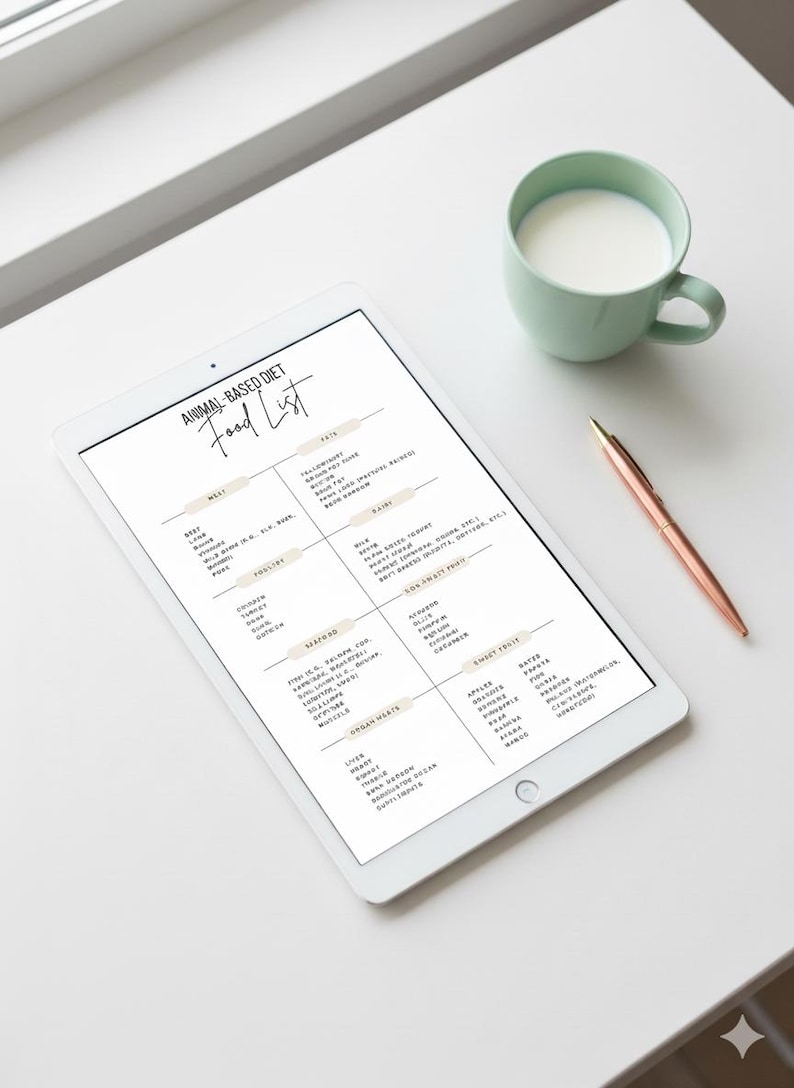 Animal-based food list Printable mockup
