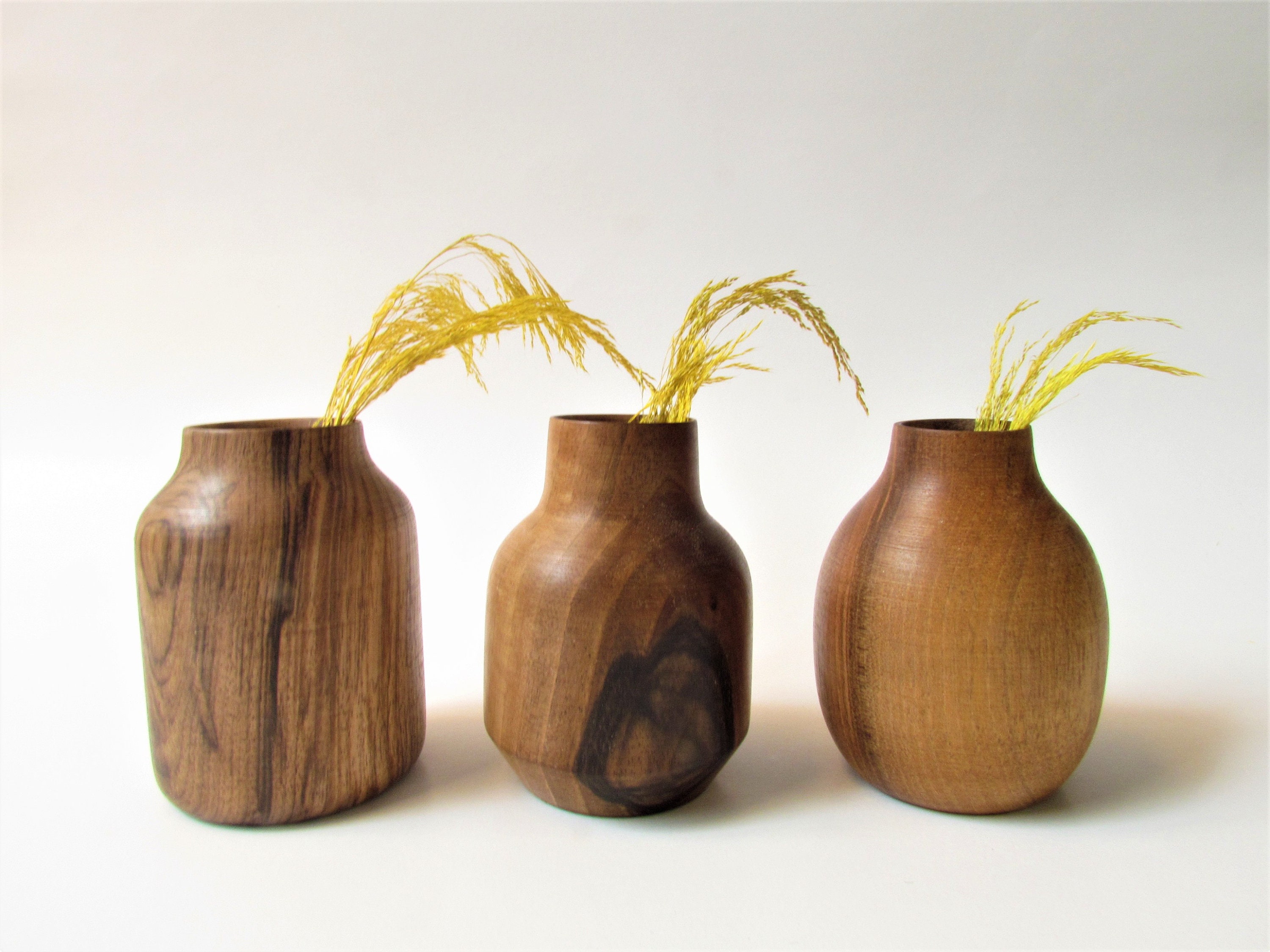 Set of 3 walnut wood vases Etsy