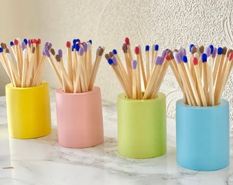 Matchstick Holder With Strike Patch, Jesmonite Match pot With Long Matches, Housewarming Gift