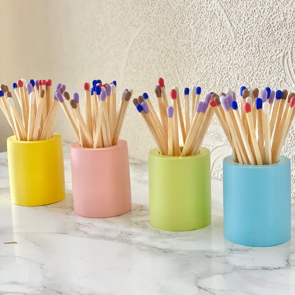Matchstick Holder With Strike Patch, Jesmonite Match pot With Long Matches, Housewarming Gift