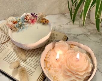 Vela de soja botánica: flores secas, cera de soja perfumada