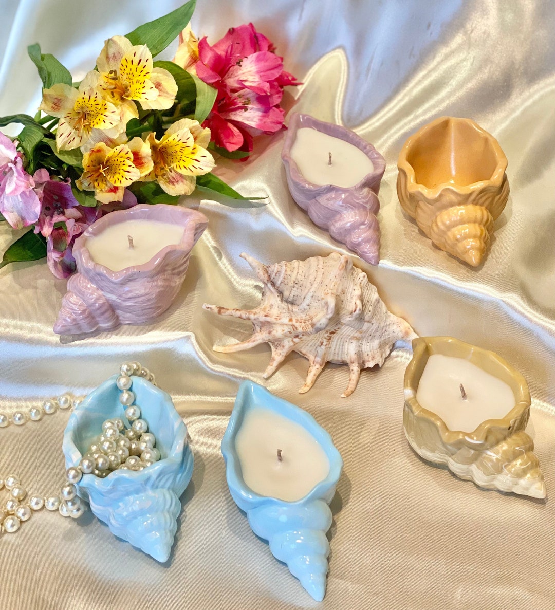 Seashell Candle Conch Shell Soy Candle Luxury Scented Etsy