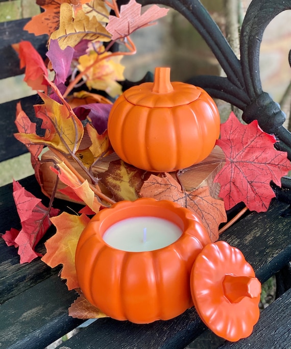 Pumpkin Candle: Scented Soy Wax Jar, Halloween Autumn Decor