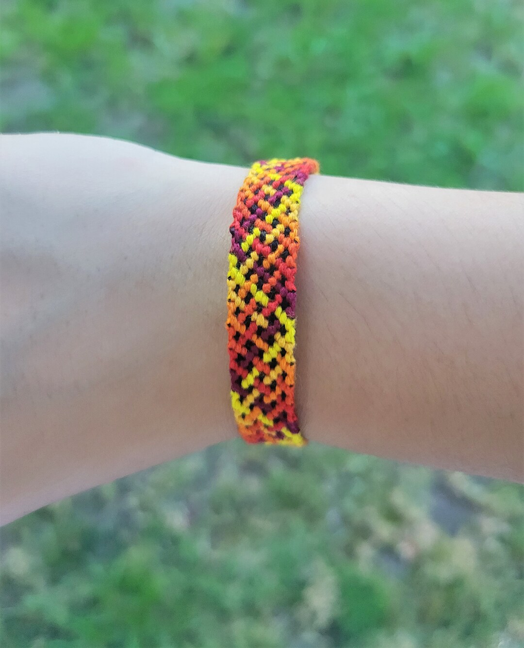 Red, Orange, Yellow, and Black Fire Checkered Friendship Bracelet ...