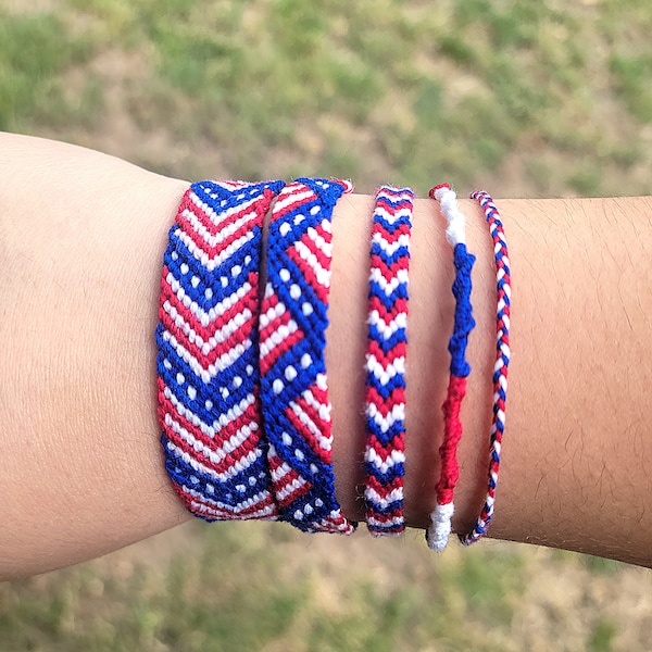 The Patriotic Collection - Red, White, and Blue, 4th of July Friendship Bracelet Bundle - Chevron, Zig Zag, Braided Bracelets - Summer Gift