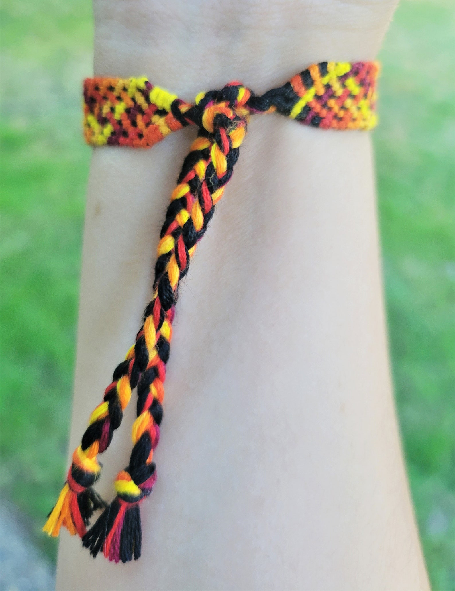 Red, Orange, Yellow, and Black Fire Checkered Friendship Bracelet ...