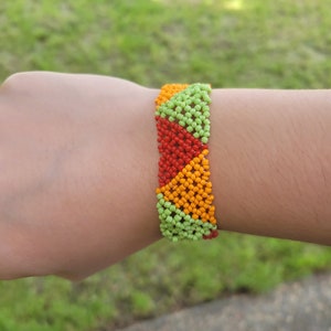Red, Orange, and Green Triangle Patterned African Zulu Beaded Bracelet - Gift For Teens - Summer Jewelry - African Jewelry