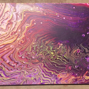 Purple, Pink, Yellow, Neon Green Funky Acrylic Pour Painting - 15x20 in Stretched/Wrapped - Abstract Wall Art - Office, Dorm, Bed Room Decor