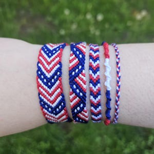 Colección Patriótica - Rojo, Blanco y Azul, Paquete de Pulseras de la Amistad para el 4 de Julio - Pulseras con Diseño de Chevron, Zig Zag y Trenzadas - Regalo de Verano