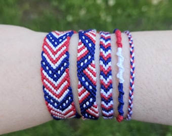 Colección Patriótica - Rojo, Blanco y Azul, Paquete de Pulseras de la Amistad para el 4 de Julio - Pulseras con Diseño de Chevron, Zig Zag y Trenzadas - Regalo de Verano