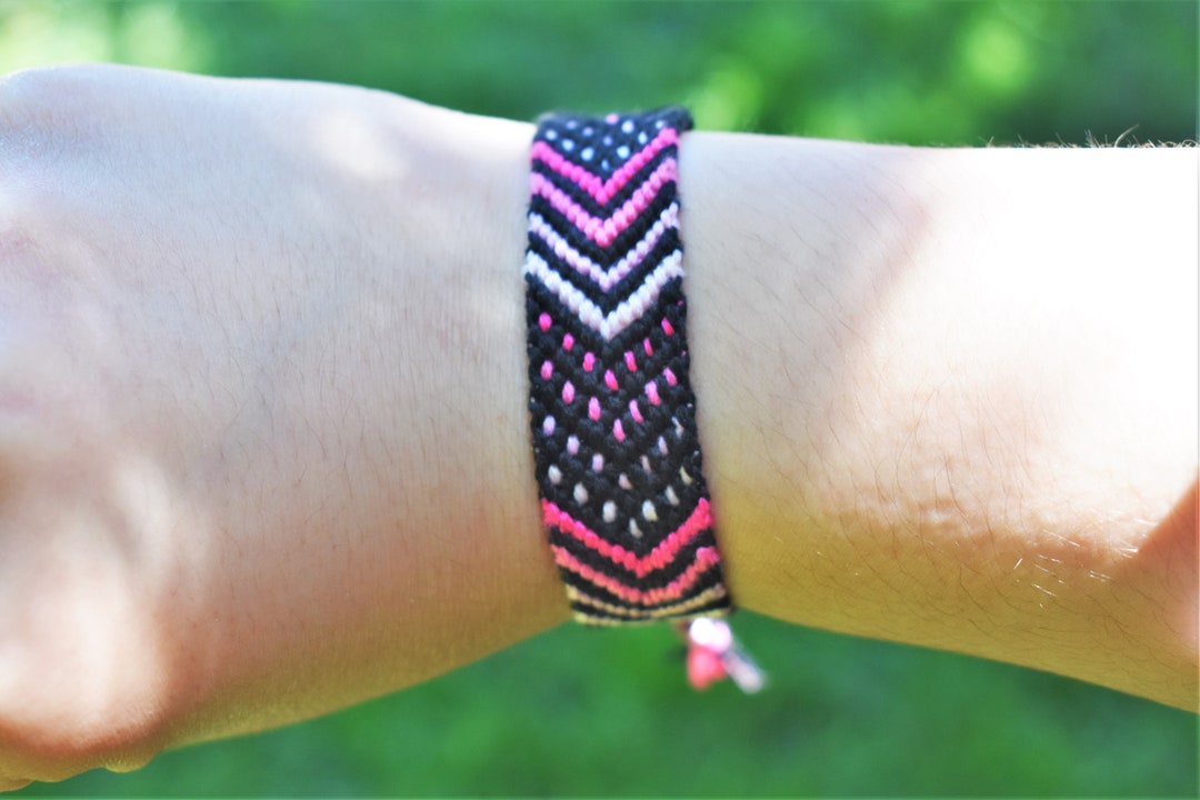 Black and Pink Colorful Polka Dot Chevron Friendship Bracelet