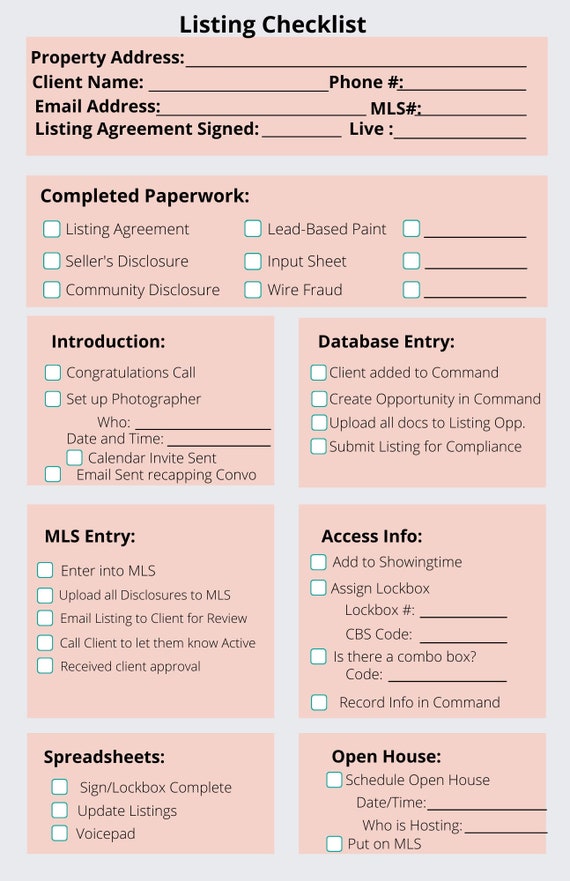 Listing Checklist for Keller Williams Agent Etsy