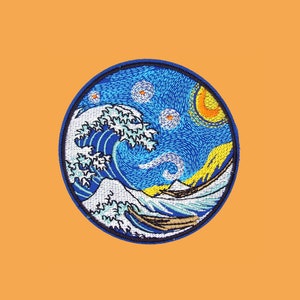 Patch brodé en forme de Grande vague au large de Kanagawa, à coudre ou à  coller avec fer à repasser : : Cuisine et Maison