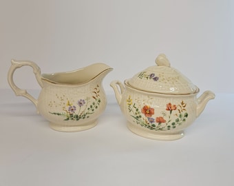 Vtg Mikasa Margaux Fine China Creamer and Sugar Bowl with Lid Vintage 1980s