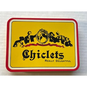 VTG Chiclets Gum Red Metal Tin Original 6 Pacotes Amarelo e Retro Colecionável NOS
