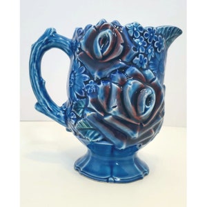 Rare Vintage Rose Pitcher Royal Banquet By Unicorn Blue Floral Japan EUC VTG