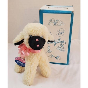 Vintage Trudy Toys Plush Lamb Stuffed Animal With Pink Ribbon & Box - Washable