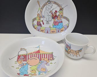 Seltmann Weiden 2 Circus Scene Plates & Cup Kids Carnival Elephant West Germany